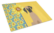 Load image into Gallery viewer, Summer Sunflowers Fawn Great Dane Glass Cutting Boards – Durable, Decorative Kitchen Art Large