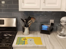 Load image into Gallery viewer, Summer Sunflowers Great Pyrenees Glass Cutting Boards – Durable, Decorative Kitchen Art Large