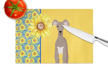 Load image into Gallery viewer, Summer Sunflowers Fawn Italian Greyhound Glass Cutting Boards – Durable, Decorative Kitchen Art Large