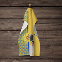 Load image into Gallery viewer, Summer Sunflowers Black White Smooth Jack Russell Terrier Kitchen Towel