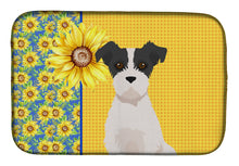 Load image into Gallery viewer, Summer Sunflowers Black White Wirehair Jack Russell Terrier Dish Drying Mat – Absorbent, Artistic Kitchen Essentials