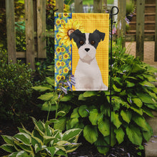 Load image into Gallery viewer, Summer Sunflowers Black White Wirehair Jack Russell Terrier Garden Flag – Decorative Outdoor Yard Flag