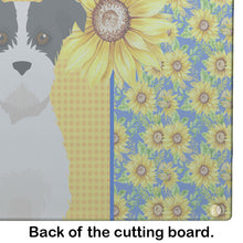 Load image into Gallery viewer, Summer Sunflowers Black White Wirehair Jack Russell Terrier Glass Cutting Boards – Durable, Decorative Kitchen Art Large