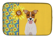 Load image into Gallery viewer, Summer Sunflowers Brown White Smooth Jack Russell Terrier Dish Drying Mat – Absorbent, Artistic Kitchen Essentials