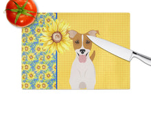 Load image into Gallery viewer, Summer Sunflowers Brown White Smooth Jack Russell Terrier Glass Cutting Boards – Durable, Decorative Kitchen Art Large