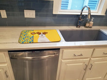 Load image into Gallery viewer, Summer Sunflowers Brown White Wirehair Jack Russell Terrier Dish Drying Mat – Absorbent, Artistic Kitchen Essentials