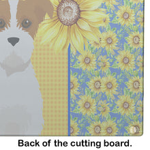Load image into Gallery viewer, Summer Sunflowers Brown White Wirehair Jack Russell Terrier Glass Cutting Boards – Durable, Decorative Kitchen Art Large