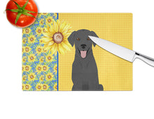 Load image into Gallery viewer, Summer Sunflowers Black Labrador Retriever Glass Cutting Boards – Durable, Decorative Kitchen Art Large