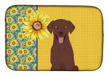 Load image into Gallery viewer, Summer Sunflowers Chocolate Labrador Retriever Dish Drying Mat – Absorbent, Artistic Kitchen Essentials