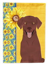 Load image into Gallery viewer, Summer Sunflowers Chocolate Labrador Retriever Garden Flag – Decorative Outdoor Yard Flag
