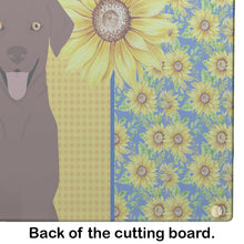 Load image into Gallery viewer, Summer Sunflowers Chocolate Labrador Retriever Glass Cutting Boards – Durable, Decorative Kitchen Art Large
