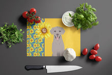 Load image into Gallery viewer, Summer Sunflowers Gray Labrador Retriever Glass Cutting Boards – Durable, Decorative Kitchen Art Large