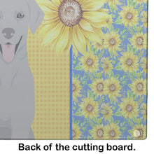 Load image into Gallery viewer, Summer Sunflowers Gray Labrador Retriever Glass Cutting Boards – Durable, Decorative Kitchen Art Large