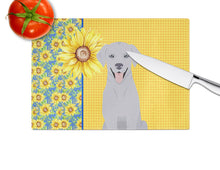 Load image into Gallery viewer, Summer Sunflowers Silver Labrador Retriever Glass Cutting Boards – Durable, Decorative Kitchen Art Large