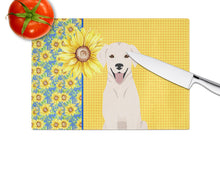 Load image into Gallery viewer, Summer Sunflowers White Cream Labrador Retriever Glass Cutting Boards – Durable, Decorative Kitchen Art Large