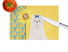 Load image into Gallery viewer, Summer Sunflowers Maltese Glass Cutting Boards – Durable, Decorative Kitchen Art Large