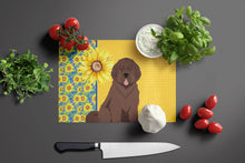 Load image into Gallery viewer, Summer Sunflowers Brown Newfoundland Glass Cutting Boards – Durable, Decorative Kitchen Art Large