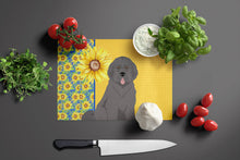 Load image into Gallery viewer, Summer Sunflowers Grey Newfoundland Glass Cutting Boards – Durable, Decorative Kitchen Art Large
