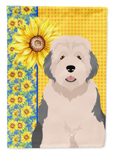 Load image into Gallery viewer, Summer Sunflowers Old English Sheepdog Garden Flag – Decorative Outdoor Yard Flag