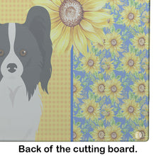Load image into Gallery viewer, Summer Sunflowers Black and White Papillon Glass Cutting Boards – Durable, Decorative Kitchen Art Large