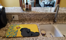 Load image into Gallery viewer, Summer Sunflowers Black Pekingese Dish Drying Mat – Absorbent, Artistic Kitchen Essentials