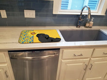 Load image into Gallery viewer, Summer Sunflowers Black Pekingese Dish Drying Mat – Absorbent, Artistic Kitchen Essentials