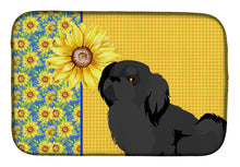 Load image into Gallery viewer, Summer Sunflowers Black Pekingese Dish Drying Mat – Absorbent, Artistic Kitchen Essentials