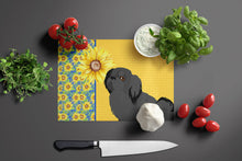 Load image into Gallery viewer, Summer Sunflowers Black Pekingese Glass Cutting Boards – Durable, Decorative Kitchen Art Large