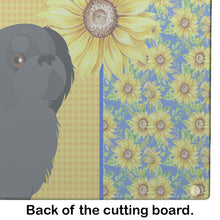 Load image into Gallery viewer, Summer Sunflowers Black Pekingese Glass Cutting Boards – Durable, Decorative Kitchen Art Large