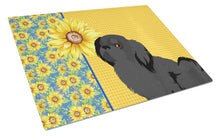 Load image into Gallery viewer, Summer Sunflowers Black Pekingese Glass Cutting Boards – Durable, Decorative Kitchen Art Large
