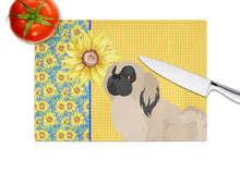 Load image into Gallery viewer, Summer Sunflowers Cream Pekingese Glass Cutting Boards – Durable, Decorative Kitchen Art Large