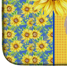 Load image into Gallery viewer, Summer Sunflowers White Pekingese Dish Drying Mat – Absorbent, Artistic Kitchen Essentials