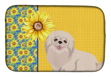Load image into Gallery viewer, Summer Sunflowers White Pekingese Dish Drying Mat – Absorbent, Artistic Kitchen Essentials
