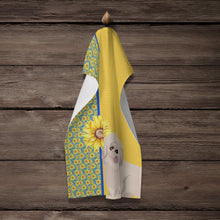 Load image into Gallery viewer, Summer Sunflowers White Pekingese Kitchen Towel