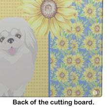 Load image into Gallery viewer, Summer Sunflowers White Pekingese Glass Cutting Boards – Durable, Decorative Kitchen Art Large