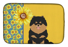 Load image into Gallery viewer, Summer Sunflowers Black and Tan Pomeranian Dish Drying Mat – Absorbent, Artistic Kitchen Essentials