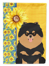 Load image into Gallery viewer, Summer Sunflowers Black and Tan Pomeranian Garden Flag – Decorative Outdoor Yard Flag