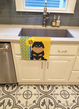 Load image into Gallery viewer, Summer Sunflowers Black and Tan Pomeranian Kitchen Towel