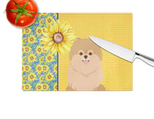 Load image into Gallery viewer, Summer Sunflowers Orange Pomeranian Glass Cutting Boards – Durable, Decorative Kitchen Art Large