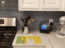 Load image into Gallery viewer, Summer Sunflowers White Pomeranian Glass Cutting Boards – Durable, Decorative Kitchen Art Large