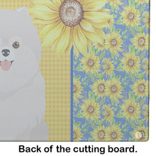 Load image into Gallery viewer, Summer Sunflowers White Pomeranian Glass Cutting Boards – Durable, Decorative Kitchen Art Large