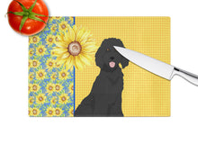 Load image into Gallery viewer, Summer Sunflowers Standard Black Poodle Glass Cutting Boards – Durable, Decorative Kitchen Art Large