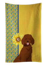 Load image into Gallery viewer, Summer Sunflowers Standard Red Poodle Kitchen Towel