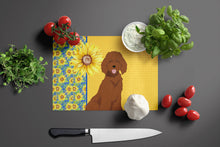 Load image into Gallery viewer, Summer Sunflowers Standard Red Poodle Glass Cutting Boards – Durable, Decorative Kitchen Art Large