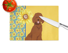 Load image into Gallery viewer, Summer Sunflowers Standard Red Poodle Glass Cutting Boards – Durable, Decorative Kitchen Art Large