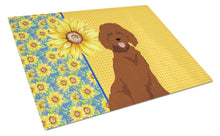 Load image into Gallery viewer, Summer Sunflowers Standard Red Poodle Glass Cutting Boards – Durable, Decorative Kitchen Art Large