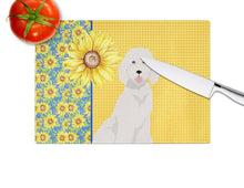 Load image into Gallery viewer, Summer Sunflowers Standard White Poodle Glass Cutting Boards – Durable, Decorative Kitchen Art Large