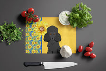 Load image into Gallery viewer, Summer Sunflowers Toy Black Poodle Glass Cutting Boards – Durable, Decorative Kitchen Art Large
