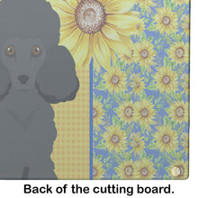 Load image into Gallery viewer, Summer Sunflowers Toy Black Poodle Glass Cutting Boards – Durable, Decorative Kitchen Art Large