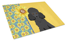 Load image into Gallery viewer, Summer Sunflowers Toy Black Poodle Glass Cutting Boards – Durable, Decorative Kitchen Art Large